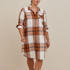 Plaid Button-Up Shirt Dress